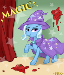 Size: 600x700 | Tagged: safe, artist:prk, trixie, pony, unicorn, g4, female, mare, pixiv, solo, tomato, tomato throwing