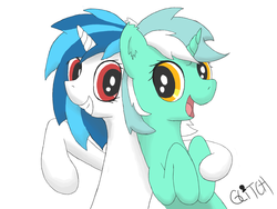 Size: 3292x2480 | Tagged: safe, artist:glitch, dj pon-3, lyra heartstrings, vinyl scratch, g4, high res