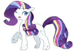 Size: 300x200 | Tagged: safe, artist:milkii-ways, rarity, pony, unicorn, g4, cutie mark, female, horn, one eye closed, open mouth, rainbow power, raised hoof, simple background, solo, white background, wink