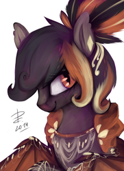 Size: 593x819 | Tagged: safe, artist:risterdus, oc, oc only, bat pony, pony, feather, solo