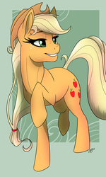 Size: 1000x1667 | Tagged: dead source, safe, artist:probablyfakeblonde, applejack, g4, female, raised leg, solo