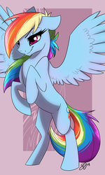 Size: 1000x1667 | Tagged: dead source, safe, artist:probablyfakeblonde, rainbow dash, pegasus, pony, g4, female, rearing, solo, spread wings, wings