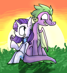 Size: 788x866 | Tagged: safe, artist:pizza-okami, rarity, spike, g4, female, male, older, older spike, ship:sparity, shipping, smiling, straight