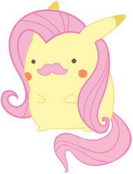 Size: 720x940 | Tagged: safe, artist:bradleydoom, fluttershy, pikachu, g4, crossover, female, moustache, pokémon, solo, warfstache