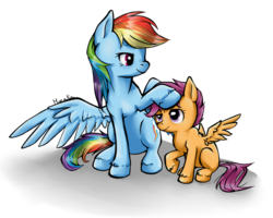 Size: 1000x799 | Tagged: safe, artist:moenkin, rainbow dash, scootaloo, g4, scootalove, simple background, transparent background