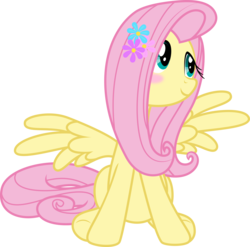 Size: 7644x7540 | Tagged: safe, artist:vulthuryol00, fluttershy, pony, g4, absurd resolution, blushing, cute, female, flower, flower in hair, shyabetes, simple background, sitting, smiling, solo, spread wings, transparent background, vector