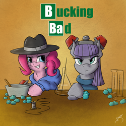 Size: 1280x1280 | Tagged: safe, artist:jorobro, maud pie, pinkie pie, g4, breaking bad, parody, rapper pie