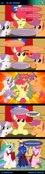 Size: 600x2305 | Tagged: safe, artist:ladyanidraws, apple bloom, princess cadance, princess celestia, princess luna, scootaloo, sweetie belle, g4, my little pony: friendship is magic, twilight's kingdom, blank flank, cape, clothes, comic, cutie mark crusaders