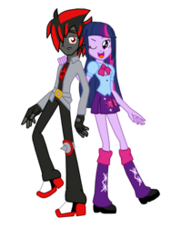 Size: 1024x1365 | Tagged: safe, artist:ferrokiva, twilight sparkle, equestria girls, g4, commission, crossover, edgy, equestria girls-ified, male, shadow the hedgehog, sonic the hedgehog (series), wink