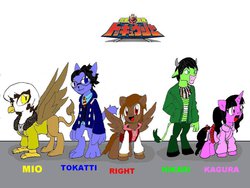 Size: 1024x768 | Tagged: safe, artist:fergarcia220, diamond dog, griffon, minotaur, pegasus, pony, unicorn, fanfic art, friendship is showtime!, griffonized, logo, paint, ponified, ressha sentai toqger, species swap, super sentai