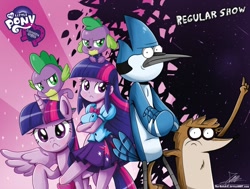 Size: 1228x929 | Tagged: safe, artist:the-butch-x, spike, twilight sparkle, dog, equestria girls, g4, breasts, crossover, female, male, mordecai, mordecai and rigby, regular show, rigby (regular show), self ponidox, spike the dog, twilight sparkle (alicorn)