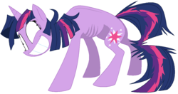 Size: 1011x535 | Tagged: safe, artist:xenon, twilight sparkle, pony, unicorn, g4, bad end, emaciated, female, insanity, mare, ms paint, simple background, skinny, solo, starvation, thin, twilight snapple, unicorn twilight, white background