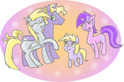Size: 900x597 | Tagged: safe, artist:meekcheep, amethyst star, derpy hooves, dinky hooves, ponet, sparkler, pegasus, pony, g4, equestria's best family, female, male, mare, ponetderp, shipping, straight
