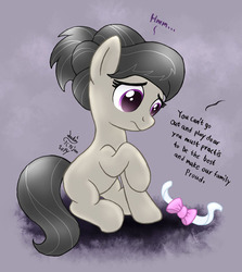 Size: 965x1080 | Tagged: safe, artist:joakaha, octavia melody, earth pony, pony, g4, bowtie, female, filly, misspelling, solo