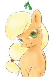 Size: 527x750 | Tagged: safe, artist:northernlightsmlp, applejack, earth pony, pony, g4, female, looking at you, mistletoe, solo