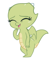 Size: 600x680 | Tagged: safe, artist:queencold, oc, oc only, oc:jade (queencold), dragon, baby dragon, dragoness, giggling, simple background, solo, transparent background