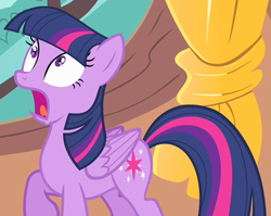 Size: 504x401 | Tagged: safe, screencap, twilight sparkle, alicorn, pegasus, pony, g4, season 4, three's a crowd, female, gasp, mare, missing horn, open mouth, outfit catalog, pegasus twilight sparkle, raised hoof, shocked, solo, twilight sparkle (alicorn), wide eyes