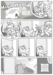 Size: 877x1240 | Tagged: safe, artist:rannva, derpy hooves, dinky hooves, pegasus, pony, g4, comic, equestria's best mother, female, grayscale, high hopes, mare, monochrome