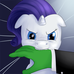Size: 2000x2000 | Tagged: safe, artist:ponyway, rarity, oc, oc:anon, human, pony, unicorn, g4, biting, floppy ears, hand, high res, horses doing horse things, ouch
