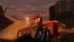 Size: 1920x1080 | Tagged: safe, artist:pantzar, oc, oc only, fallout equestria, solo, sunset