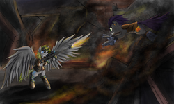 Size: 1250x750 | Tagged: safe, artist:pantzar, oc, oc only, fallout equestria, fight