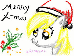 Size: 478x360 | Tagged: safe, artist:himekoyagami, derpy hooves, pegasus, pony, g4, christmas, female, hat, mare, santa hat, solo