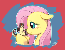 Size: 1000x774 | Tagged: safe, artist:shiyakusarutobi, fluttershy, oc, g4, blushing