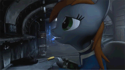 Size: 700x394 | Tagged: safe, artist:ata64, oc, oc only, oc:littlepip, pony, unicorn, fallout equestria, 3d, animated, clothes, faceplant, fallout, fanfic, fanfic art, female, gif, hooves, horn, jumpsuit, mare, pipbuck, solo, source filmmaker, stable (vault), stable 2, vault, vault suit