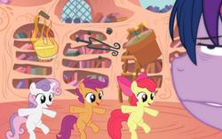 Size: 1024x643 | Tagged: safe, apple bloom, scootaloo, sweetie belle, twilight sparkle, g4, dancing, funny, kill la kill, twilight sparkle is not amused, unamused