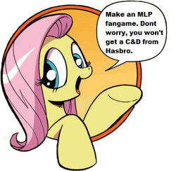 Size: 442x431 | Tagged: safe, idw, fluttershy, friendship is magic #3, g4, my little pony: friendship is magic (idw), bad advice fluttershy, cease and desist, exploitable meme, female, meme, op is a duck, solo