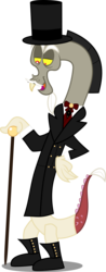 Size: 2975x7620 | Tagged: safe, artist:atomicmillennial, part of a set, discord, g4, inspiration manifestation, absurd resolution, alternate universe, cane, clothes, coat, gentleman, handsome, hat, her inspiration manifests, male, part of a series, simple background, solo, story in the source, top hat, transparent background
