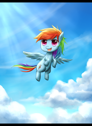 Size: 760x1030 | Tagged: safe, artist:azurine550, rainbow dash, g4, cloud, cloudy, female, flying, solo