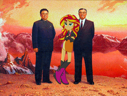 Size: 500x375 | Tagged: safe, sunset shimmer, equestria girls, g4, my little pony equestria girls, kim il-sung, kim jong-il, north korea, painting, soviet shimmer, sunset shimmer in the past