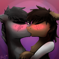 Size: 1500x1500 | Tagged: safe, artist:duh-veed, oc, oc only, pony, duo, gay, glasses, kiss on the lips, kissing, male, shipping