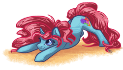 Size: 1100x631 | Tagged: safe, artist:gonedreamer, oc, oc only, pony, unicorn, cute, female, mare, solo, stretching