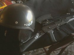 Size: 1024x768 | Tagged: safe, artist:midnightsprint, airsoft, decal, helmet, irl, shadowbolts