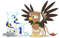 Size: 2354x1532 | Tagged: safe, artist:icaron, oc, oc only, oc:arvid, oc:pilvi, griffon, g4, female, male, show accurate, simple background, straight, transparent background, vector