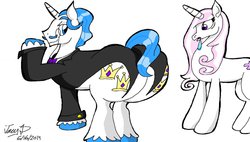 Size: 1280x725 | Tagged: safe, artist:joe-anthro, fancypants, fleur-de-lis, pony, unicorn, g4, butt, drool, huge butt, plot, round, ship:fancyfleur, shipping, soft