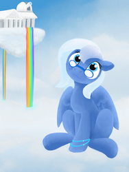 Size: 600x800 | Tagged: safe, artist:quartz-poker, oc, oc only, pegasus, pony, bracelet, cloud, cloudy, female, glasses, head tilt, jewelry, looking at you, rainbow, sky, solo, telescope