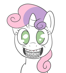 Size: 900x1000 | Tagged: safe, artist:midnight-wizard, sweetie belle, g4, braces, female, grin, looking at you, portrait, smiling, solo