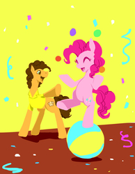 Size: 640x826 | Tagged: safe, artist:murai shinobu, cheese sandwich, pinkie pie, g4, pinkie pride, ball, pixiv, streamers