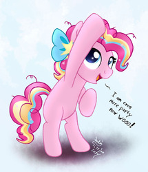 Size: 900x1045 | Tagged: safe, artist:joakaha, pinkie pie, earth pony, pony, g4, bipedal, female, filly, rainbow power, solo