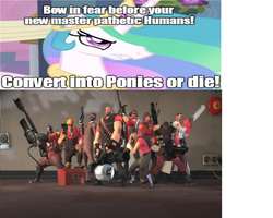 Size: 1280x1024 | Tagged: safe, princess celestia, g4, exploitable meme, humanity fuck yeah, meme, team fortress 2, xenolestia