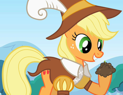 Size: 930x720 | Tagged: safe, screencap, applejack, smart cookie, earth pony, pony, g4, hearth's warming eve (episode), clothes, cropped, female, hearth's warming eve, mare, smiling, solo