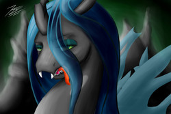 Size: 3000x2000 | Tagged: safe, queen chrysalis, changeling, changeling queen, g4, digital art, female, green, high res, request, solo