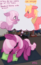 Size: 500x788 | Tagged: safe, artist:mcponyponypony, big macintosh, cheerilee, earth pony, pony, g4, dream, male, sadie hawkins dance, ship:cheerimac, shipping, sleeping, stallion, straight