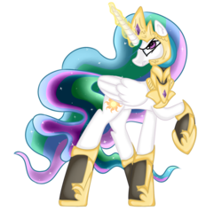 Size: 840x800 | Tagged: safe, artist:nif-t, princess celestia, alicorn, pony, fall of the crystal empire, g4, angry, armor, armored pony, fantasy class, female, glowing horn, horn, looking at you, magic, raised hoof, simple background, solo, transparent background, warrior, warrior celestia