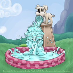 Size: 1000x1000 | Tagged: safe, artist:smudge proof, ripley, zippoorwhill, dog, goo, g4, commission, gloop, gunge, happy, kiddie pool, ladder, messy, outdoors, slime, swimming pool