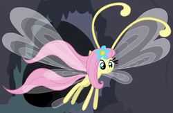 Size: 709x463 | Tagged: safe, screencap, fluttershy, breezie, g4, it ain't easy being breezies, breeziefied, cute, diabreezies, female, flower, flutterbreez, outfit catalog, shyabetes, solo, species swap