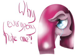 Size: 2200x1600 | Tagged: safe, artist:thetarkaana, pinkie pie, g4, crying, engrish, female, pinkamena diane pie, sad, solo